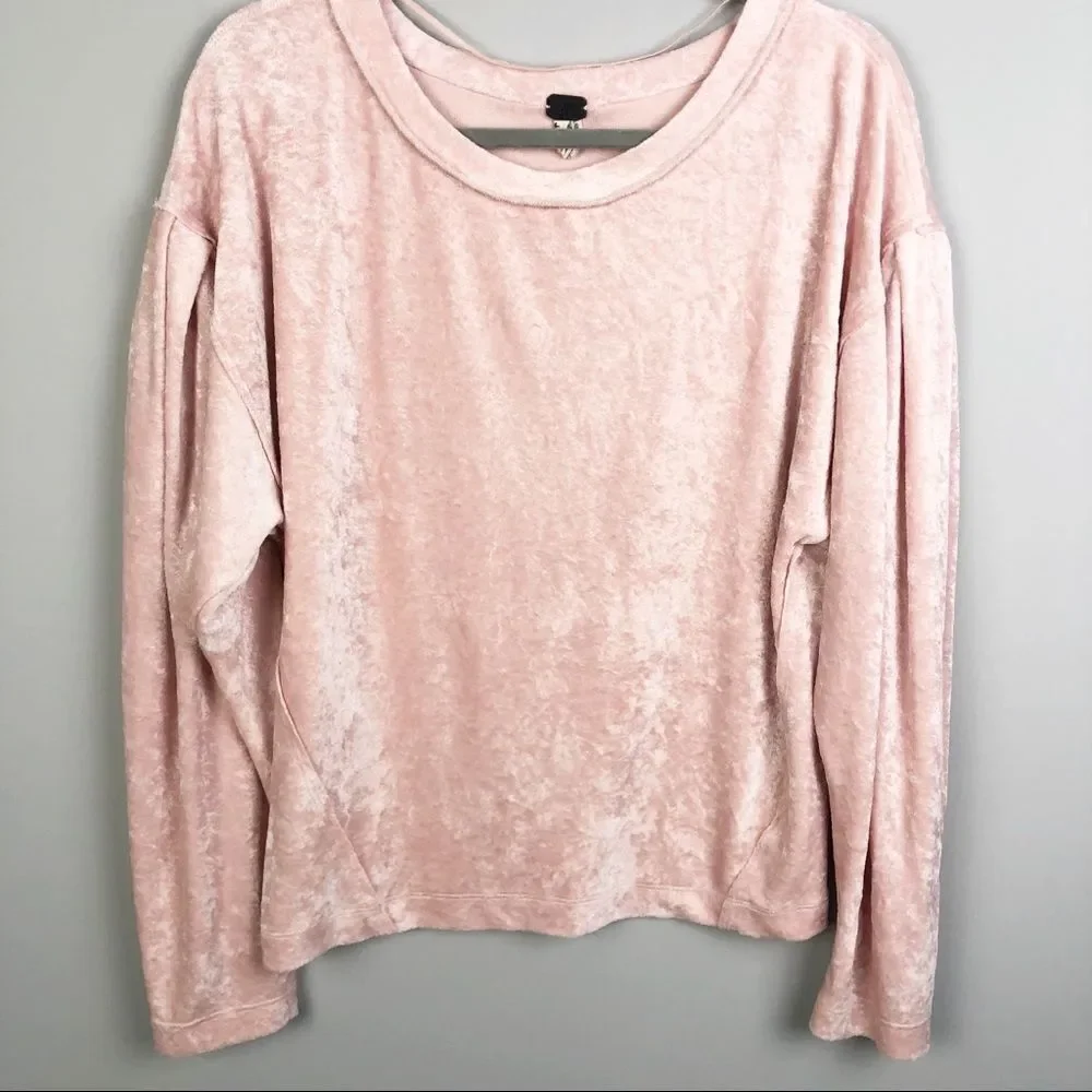 FREE PEOPLE | WE THE FREE Milan Pink Crushed Velvet Oversized Top Women’s Size S